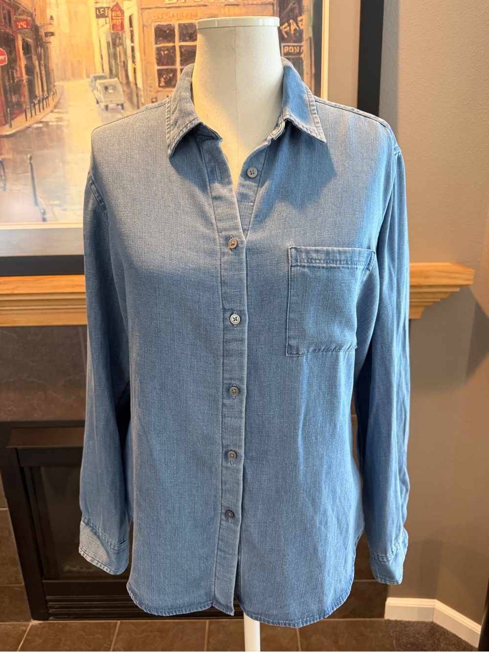 Light Blue Loft Chambray Button-Up Shirt
